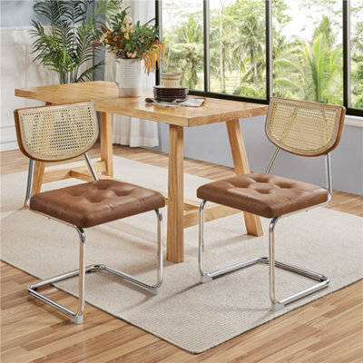 Yaheetech 2Pcs Retro Brown Dining Chairs With Mesh Rattan Back - image 1