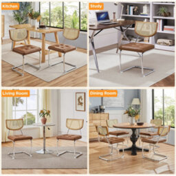 Yaheetech 2Pcs Retro Brown Dining Chairs With Mesh Rattan Back - thumbnail 7