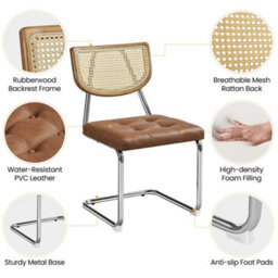 Yaheetech 2Pcs Retro Brown Dining Chairs With Mesh Rattan Back - thumbnail 4