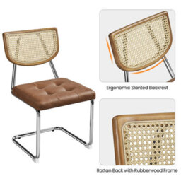 Yaheetech 2Pcs Retro Brown Dining Chairs With Mesh Rattan Back - thumbnail 5