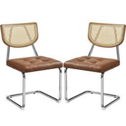 Yaheetech 2Pcs Retro Brown Dining Chairs With Mesh Rattan Back - thumbnail 2
