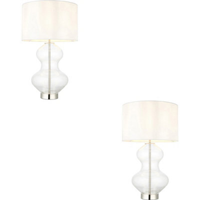 Loops 2 Pack Bright Nickel Plate Table Lamp - Clear Glass With Vintage White Fabric Shade - Touch Dimmable - image 1