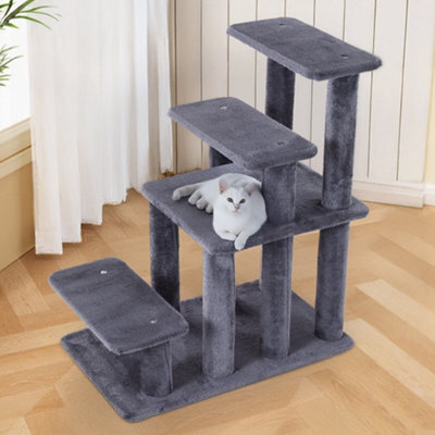 Thehotsale Grey Pet Stairs Cat Tree With 4-Step Climb Ladder For Climbing And Lounging, 38Cm W X 63Cm D X 73Cm H - image 1
