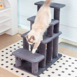 Thehotsale Grey Pet Stairs Cat Tree With 4-Step Climb Ladder For Climbing And Lounging, 38Cm W X 63Cm D X 73Cm H - thumbnail 2