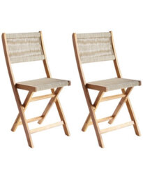 Wyld And Coco Beige Acacia Rope Folding Garden Chairs Set Of 2 - Compact Foldable Outdoor Dining Chairs - thumbnail 3