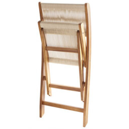 Wyld And Coco Beige Acacia Rope Folding Garden Chairs Set Of 2 - Compact Foldable Outdoor Dining Chairs - thumbnail 7