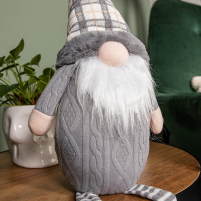 Samuel Alexander 73Cm Grey Sitting Christmas Gonk Decoration With Tartan Hat And Dangly Legs - image 1