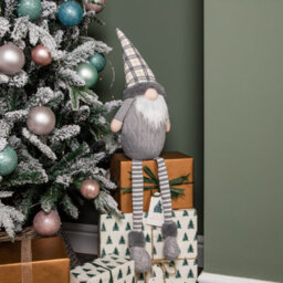 Samuel Alexander 73Cm Grey Sitting Christmas Gonk Decoration With Tartan Hat And Dangly Legs - thumbnail 2