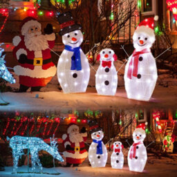 3Pc Lighted 2D Christmas Snowman Decoration Yard Light Up Snowman Indoor Outdoor - thumbnail 4