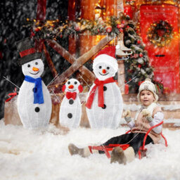 3Pc Lighted 2D Christmas Snowman Decoration Yard Light Up Snowman Indoor Outdoor - thumbnail 5