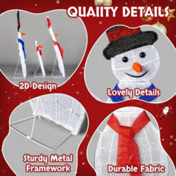 3Pc Lighted 2D Christmas Snowman Decoration Yard Light Up Snowman Indoor Outdoor - thumbnail 6