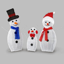 3Pc Lighted 2D Christmas Snowman Decoration Yard Light Up Snowman Indoor Outdoor - thumbnail 1