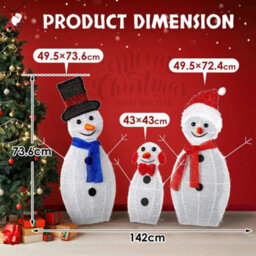 3Pc Lighted 2D Christmas Snowman Decoration Yard Light Up Snowman Indoor Outdoor - thumbnail 2