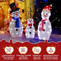 3Pc Lighted 2D Christmas Snowman Decoration Yard Light Up Snowman Indoor Outdoor - thumbnail 3
