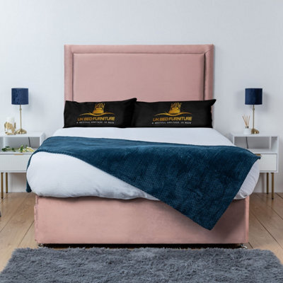 UKBEDFURNITURE Ascot Pink Plush  Divan Bed Base With 26 Inch Headboard & 10 Inch Orthopaedic Mattress - No Storage - image 1