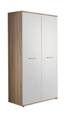 Arte Dino 03 Hinged Wardrobe W900mm H1910mm D550mm - White Matt & Oak Sonoma With Hanging Rail And Shelves - image 1