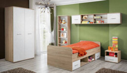 Arte Dino 03 Hinged Wardrobe W900mm H1910mm D550mm - White Matt & Oak Sonoma With Hanging Rail And Shelves - thumbnail 4