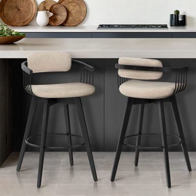 1 Atlantic Electra Bar Stool Beige Fabric Black Wooden Legs - image 1