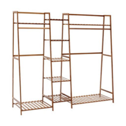 Thehotsale Trapezoid Bamboo Garment Rack With 5-Tier Storage Shelves Brown - thumbnail 4