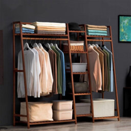 Thehotsale Trapezoid Bamboo Garment Rack With 5-Tier Storage Shelves Brown