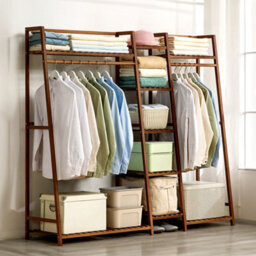 Thehotsale Trapezoid Bamboo Garment Rack With 5-Tier Storage Shelves Brown - thumbnail 2