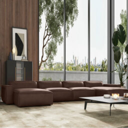 Valencia Nathan Full Aniline Leather Lounge Modular Four Seats Double Chaise Sofa Dark Chocolate Color Fsc Pine Wood