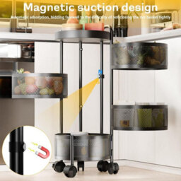 Hygrad Built to Survive 4 Tier Round Multi Layer Rotating Storage Cart Detachable Kitchen Bathroom Trolley Shelf Vegetable Fruit Storage Basket - thumbnail 5