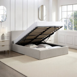 Teddy Boucle 3Ft Single Gas Lift Up Ottoman Storage Bedframe (H: 88.5Cm X W: 108Cm X L: 203Cm) (Boucle Beige)