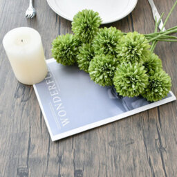 Amorly 18Pcs Artificial Pure Green Ball Chrysanthemum Flowers Artificial Mums Flowers For Home Table Centerpiece Decor Silk Flowers - thumbnail 5