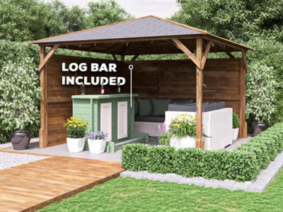 Dunster House Garden Bar Gazebo 3M X 3M Utopia Heavy Duty Garden Shelter With Log Bar Included - image 1
