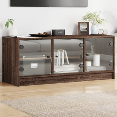 Walplus Tv Cabinet With Glass Doors Brown Oak 102X37X42 Cm - image 1