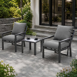 Shatchi 4 Seater 5 Piece Aluminium Garden Sofa Dining Set With Gas Lift Table, Ottoman Bench & Grey Cushions - thumbnail 8