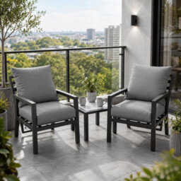 Shatchi 4 Seater 5 Piece Aluminium Garden Sofa Dining Set With Gas Lift Table, Ottoman Bench & Grey Cushions - thumbnail 2