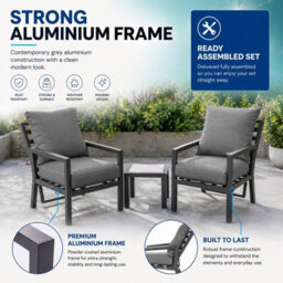Shatchi 4 Seater 5 Piece Aluminium Garden Sofa Dining Set With Gas Lift Table, Ottoman Bench & Grey Cushions - thumbnail 7