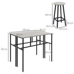 Homcom 6-Piece Industrial Bar Table Set, 2 Kitchen Tables With 4 Stools, Grey - thumbnail 3