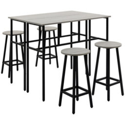 Homcom 6-Piece Industrial Bar Table Set, 2 Kitchen Tables With 4 Stools, Grey - thumbnail 2