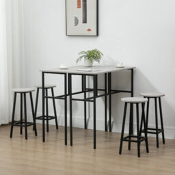 Homcom 6-Piece Industrial Bar Table Set, 2 Kitchen Tables With 4 Stools, Grey - thumbnail 1