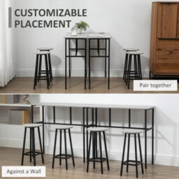 Homcom 6-Piece Industrial Bar Table Set, 2 Kitchen Tables With 4 Stools, Grey - thumbnail 7