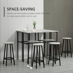 Homcom 6-Piece Industrial Bar Table Set, 2 Kitchen Tables With 4 Stools, Grey - thumbnail 6