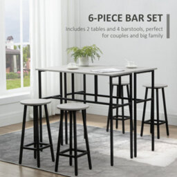 Homcom 6-Piece Industrial Bar Table Set, 2 Kitchen Tables With 4 Stools, Grey - thumbnail 5