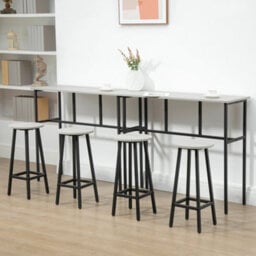 Homcom 6-Piece Industrial Bar Table Set, 2 Kitchen Tables With 4 Stools, Grey - thumbnail 4