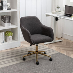 Abrihome New Teddy Fabric Material Adjustable Height Swivel Home Office Chair For Indoor Office With Gold Legs, Dark Gray - thumbnail 1