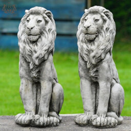 Burgess Pair Of Regal Lion Stone Statues British Made Large Garden Ornaments - thumbnail 2