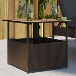 Berkfield Garden Table With Parasol Hole Brown 55X55X46.5 Cm Poly Rattan