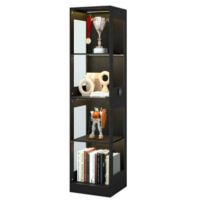 Led Display Cabinet 4 Tier Glass Doors 3 Color Sensor Light Cupboard Bookcase - image 1