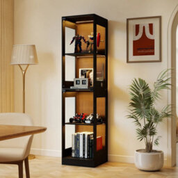 Led Display Cabinet 4 Tier Glass Doors 3 Color Sensor Light Cupboard Bookcase - thumbnail 3