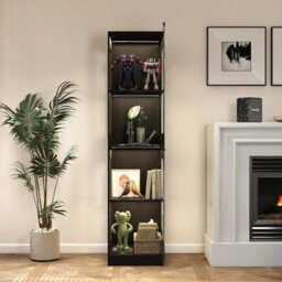 Led Display Cabinet 4 Tier Glass Doors 3 Color Sensor Light Cupboard Bookcase - thumbnail 2