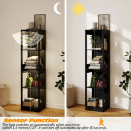Led Display Cabinet 4 Tier Glass Doors 3 Color Sensor Light Cupboard Bookcase - thumbnail 5