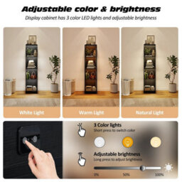 Led Display Cabinet 4 Tier Glass Doors 3 Color Sensor Light Cupboard Bookcase - thumbnail 4