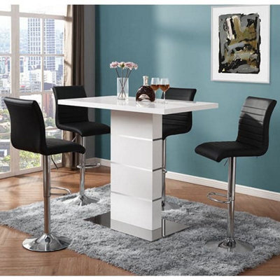 Furniture in Fashion Parini White Gloss Bar Table With 4 Ripple Black Stools - image 1